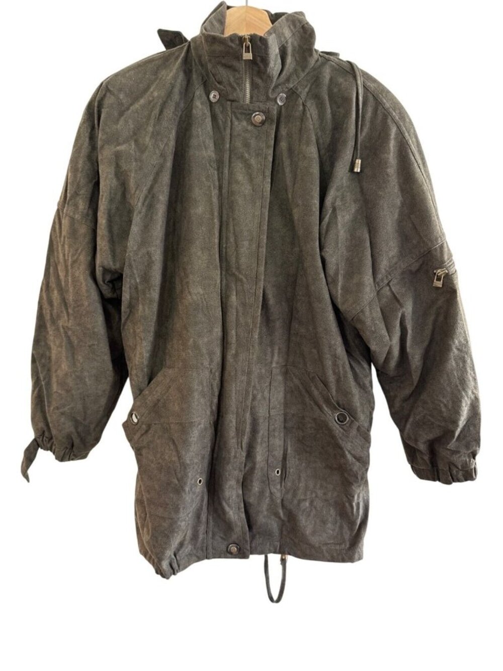 Vintage Carlo Briani Green Hooded Long Jacket With Drawstring & Zipper Closure F